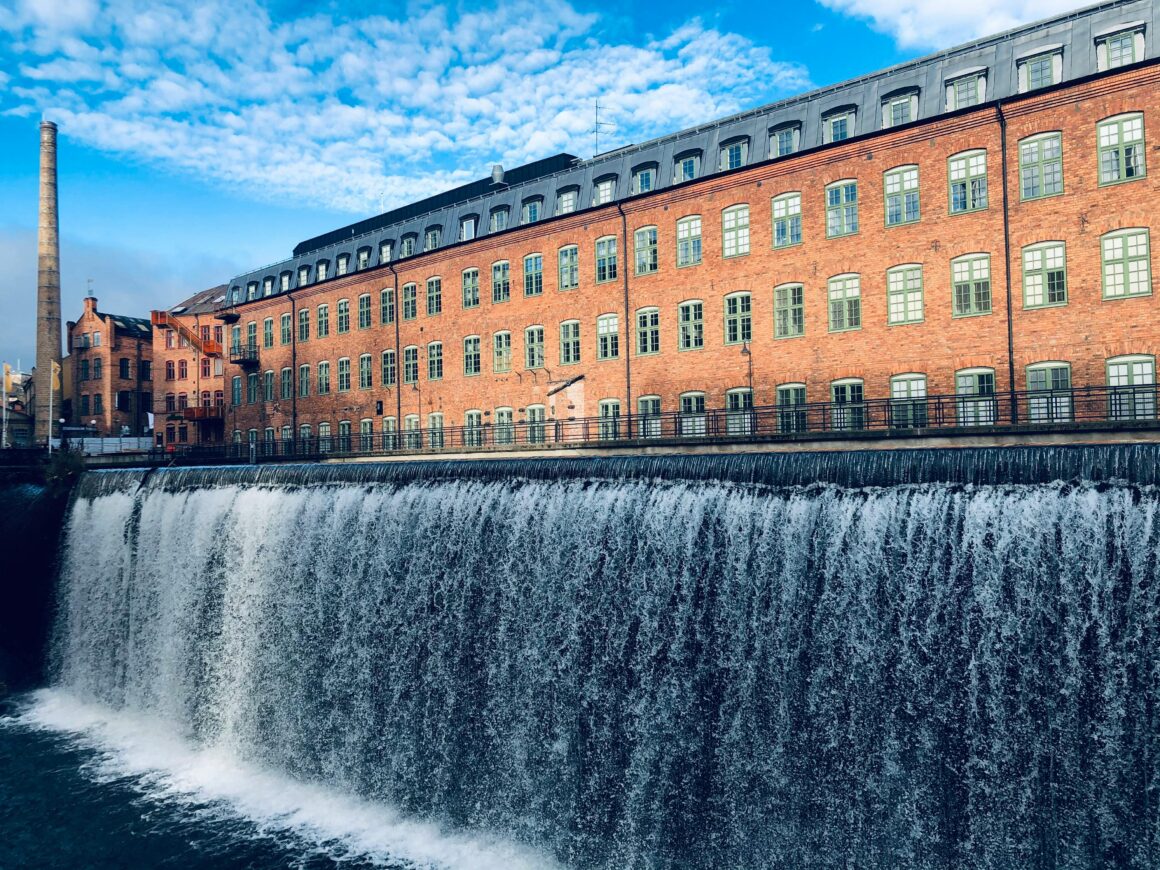 A hydroelectric power station producing renewable energy in Sweden